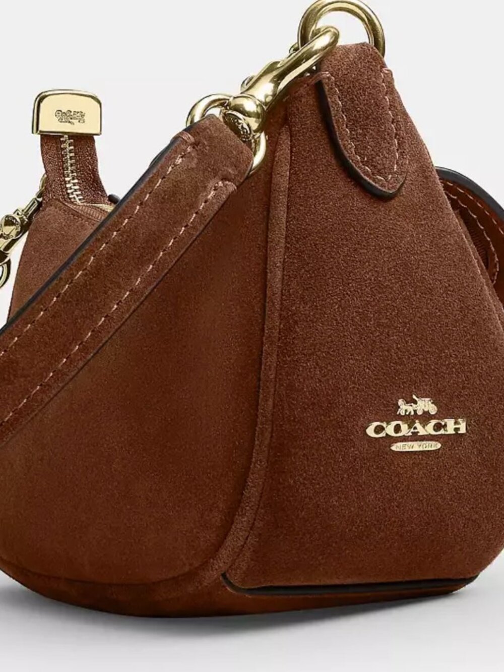 COACH ashton mini shoulder bag. suede/gold /warm brown. item # cfa50. - Picture 2 of 16